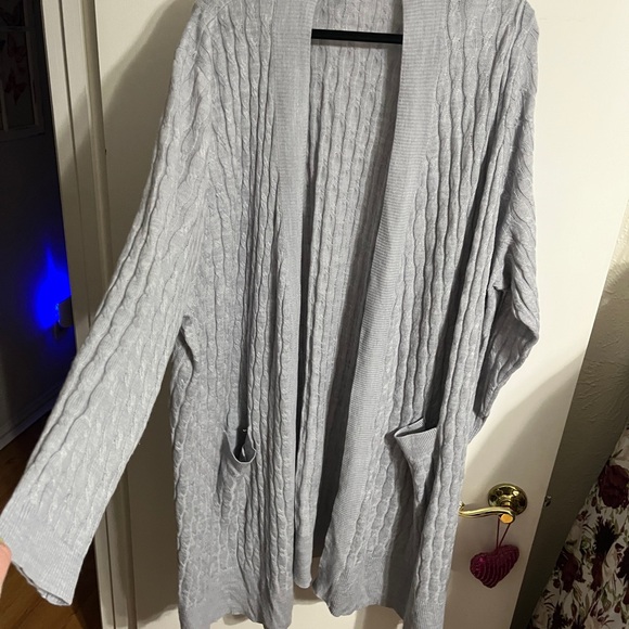 🤎 4X Woman Within Light Gray Cable Knit Long Duster Cardigan - Picture 8 of 9